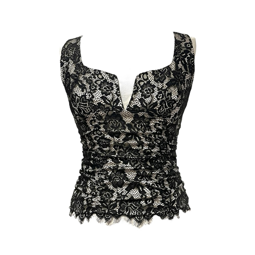 Black Lace & Satin Top - White House Black Market Women’s Size 2 - Vintage
